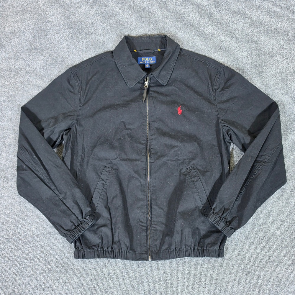 Polo Ralph Lauren Mens Black Cotton Harrington Jacket Windbreaker Size M Preppy